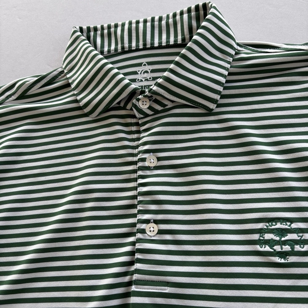 Turtleson Men's Golf Polo Shirt Large Green White Stripe Tour Performance‎